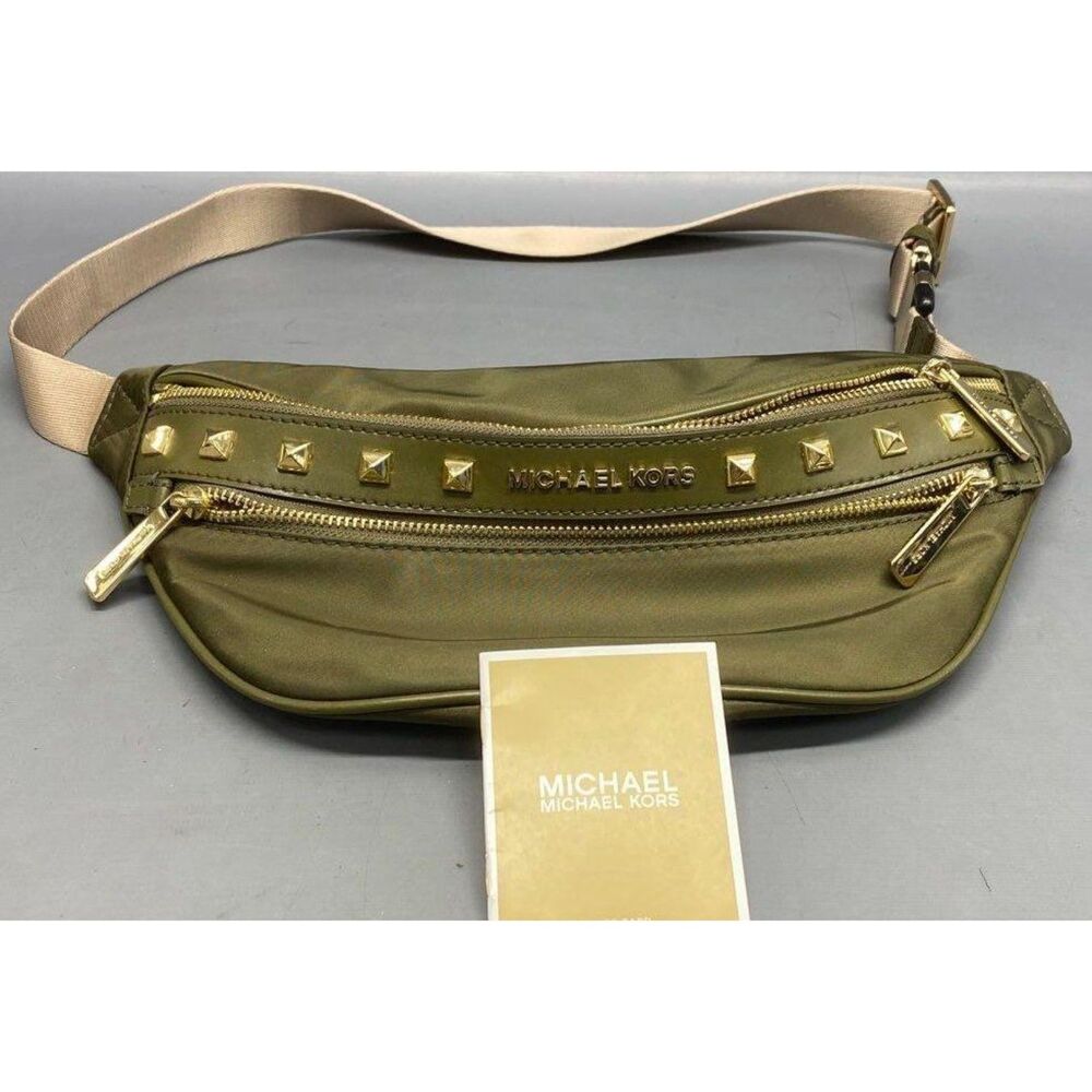 Michael Kors Olive Green Gold Hardware Nylon Leather Outerwear Fanny Pack Bag